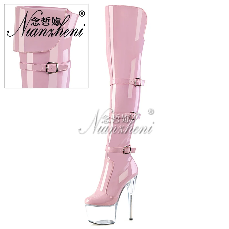 Sobre as Botas do Joelho para Pole Dance, Saltos Stripper, Modelos Nightclub, Modelos Sexy Pink Nightclub, Tamanho Grande, 8 ", 20cm, 17cm, Tamanho Grande, 20cm