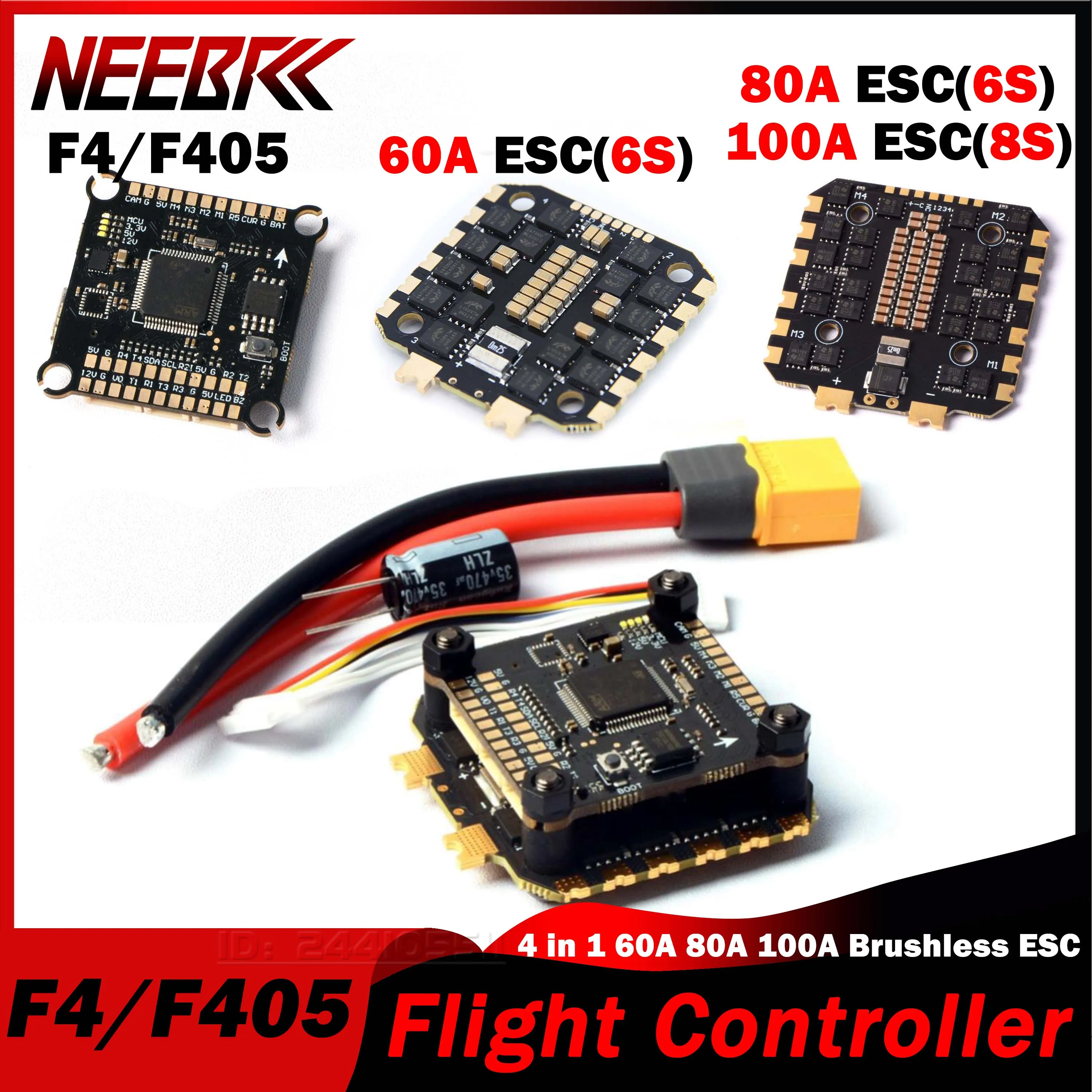 NEEBRC F4 FC Flight Controller 4 in 1 60A 80A 100A Brushless ESC Board 5V 12V BEC Dual for RC FPV Racing Drone Mark4 Quadcopter