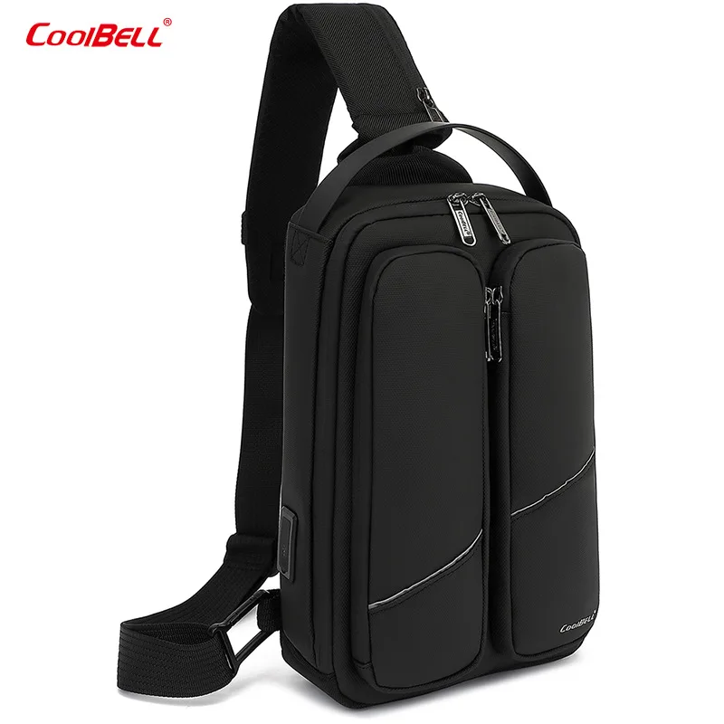 Coolbell-Bolso de pecho informal impermeable para hombre, bandolera Oxford ligera con carga USB, para viaje y senderismo