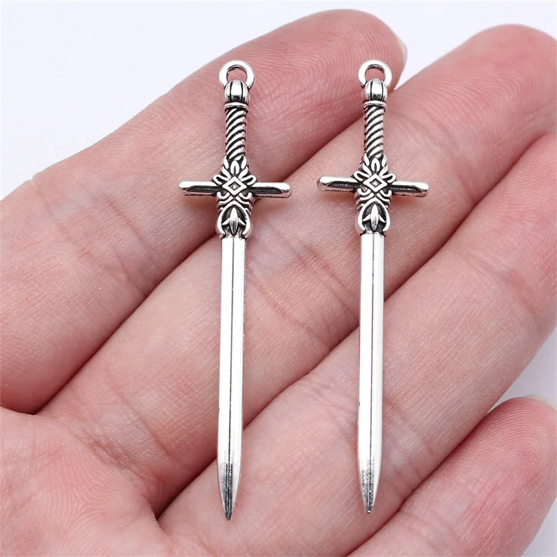 10pcs Charms Sword Dagger 49x12mm Antique Silver Color Pendants DIY Crafts Making Findings Handmade Tibetan Jewelry