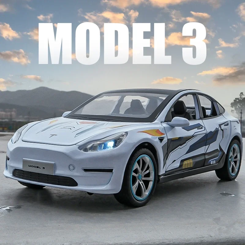 

New 1:24 Tesla Model 3 Alloy Car Model Diecasts Metal Vehicle Toy Car Model High Simulation Sound and Light Collection Kids Gift