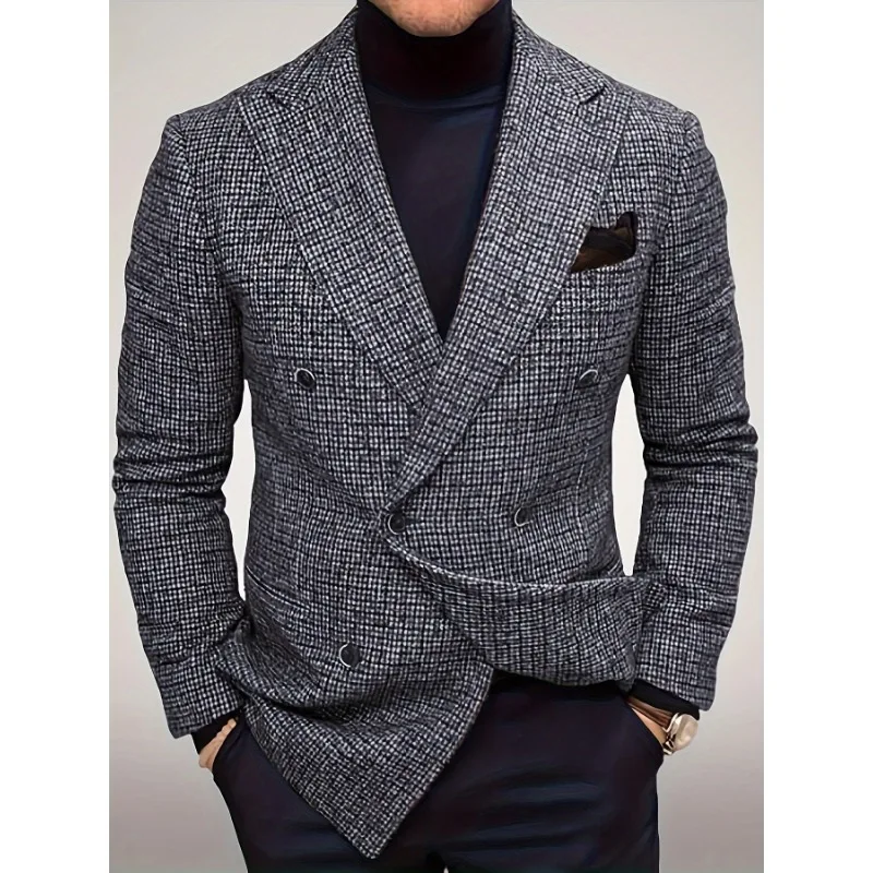 Men\'s Business Casual Blazer, Double-Breasted Stylish Suit Jacket for Office and Formal Occasions, Old Money Style Blazer Men