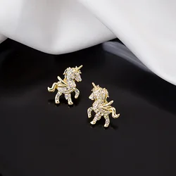 Fashion unicorn earrings cute pony Han Dongmen small fresh cute earrings personality senior versatile ladies Christmas gift