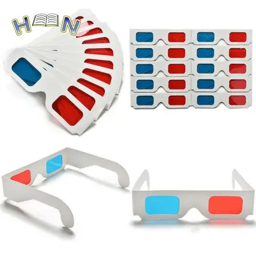 10pcs/Lot Universal Anaglyph Cardboard Paper Red & Blue Cyan 3D Glasses For Movie