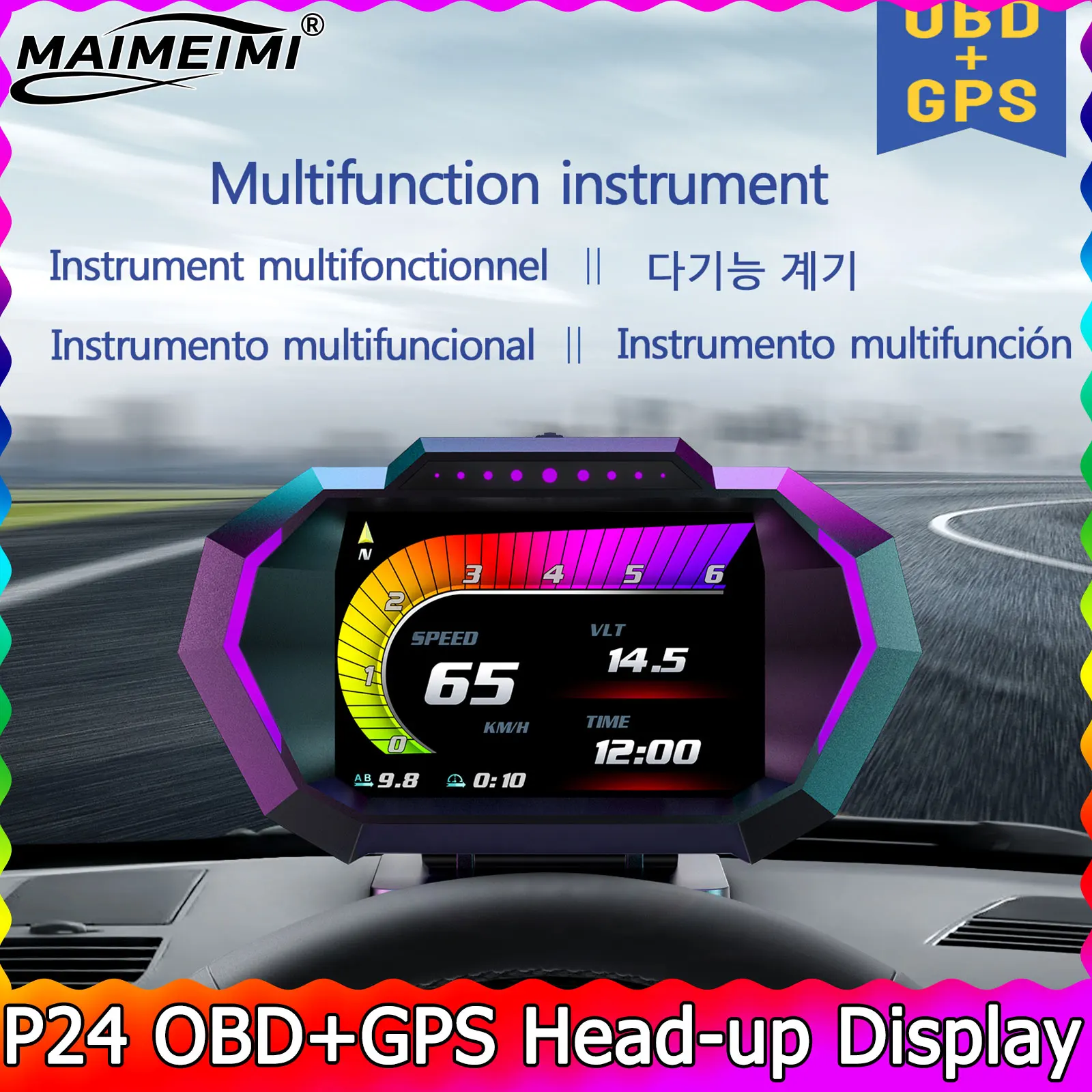 

OBD2+GPS Digital Speedometer P24 Head Up Display with Alarm System Car Water Temp Turbo Press Slope Meter Fuel Consumption