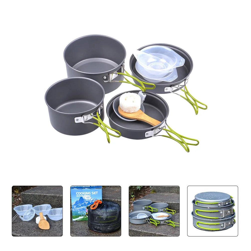 1Set Outdoor Camping Cookware Kit Portable Alumina Pot Pan Set Cooking Equipment Lightweight Backpacking Hiking Picnic