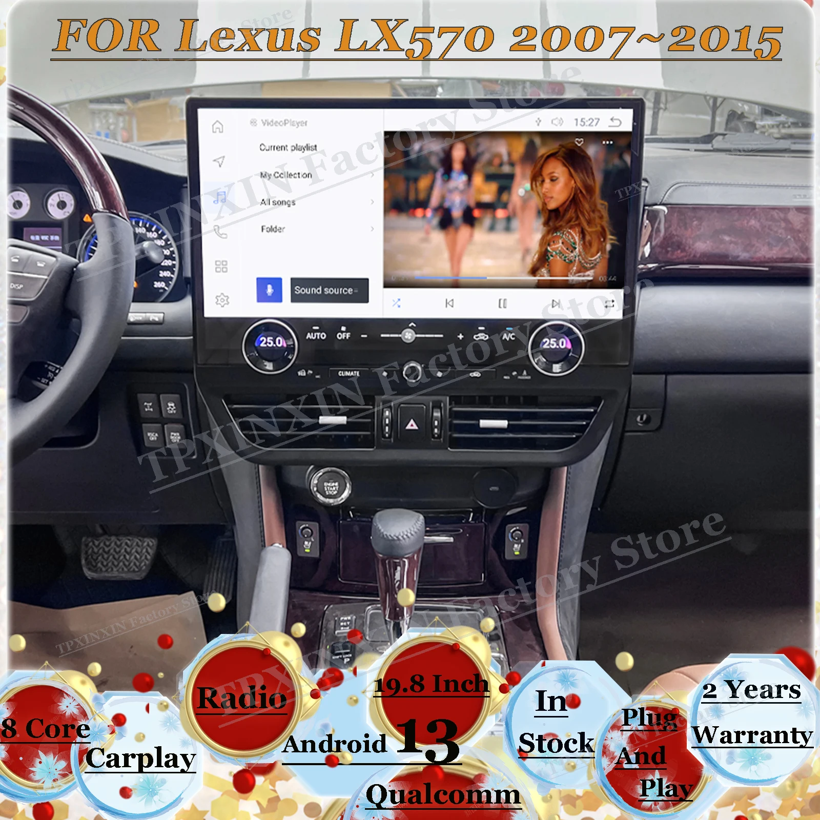

19,8-дюймовый 8-ядерный Android-мультимедиа для Lexus LX570 2007 ~ 2015 GPS-навигация Автомобильный радиоприемник Стереоприемник Carplay Auto WiFi Головное устройство