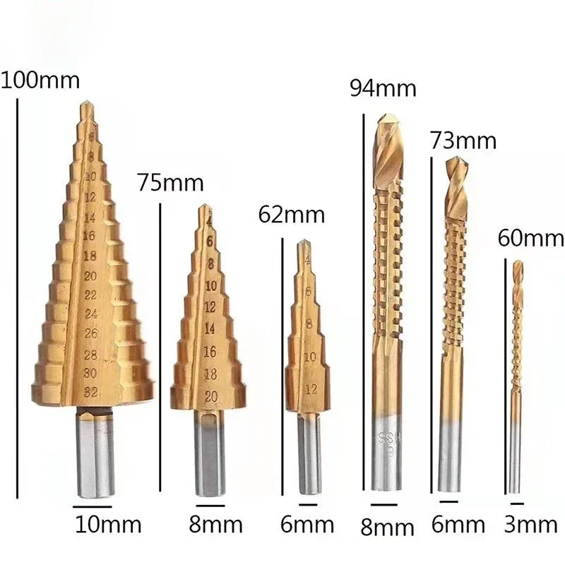 Bor Pagoda Imperial, Set kotak plastik 6 buah, pemosisian Tengah, bor Stainless Steel lapis Titanium
