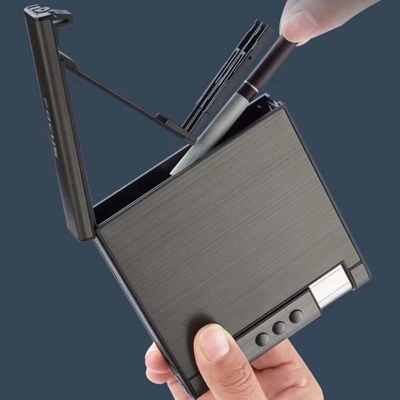 Metal Cigarette Case Lighter Large Capacity Cigarette Case with Inflatable Lighter Can Hold 20 Packs Cigarette Case Men's Gift - Image 2