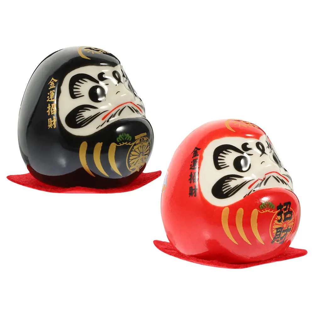 

2 Pcs Lucky Dharma Egg Wealth Figurines Japanese Ceramic Decor Decorations Cute Baby