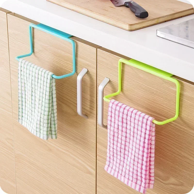 1pc Towel Storage Rack Bathroom Kitchen Plastic Towel Rack Hanging Holder Home Cabinet Door Single Pole Towel Organizer Rack