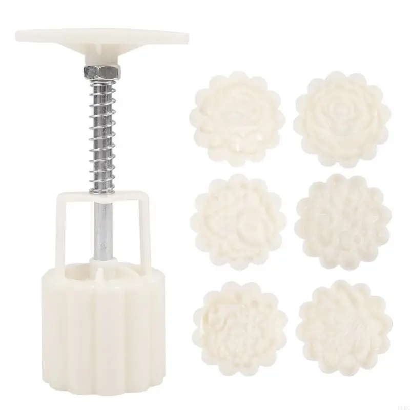 

B0KC Flower Moon Cake Mold MidAutumn Festival Mooncake Maker Cookie Stamps Hand Pressure Moon Cake Baking Tool