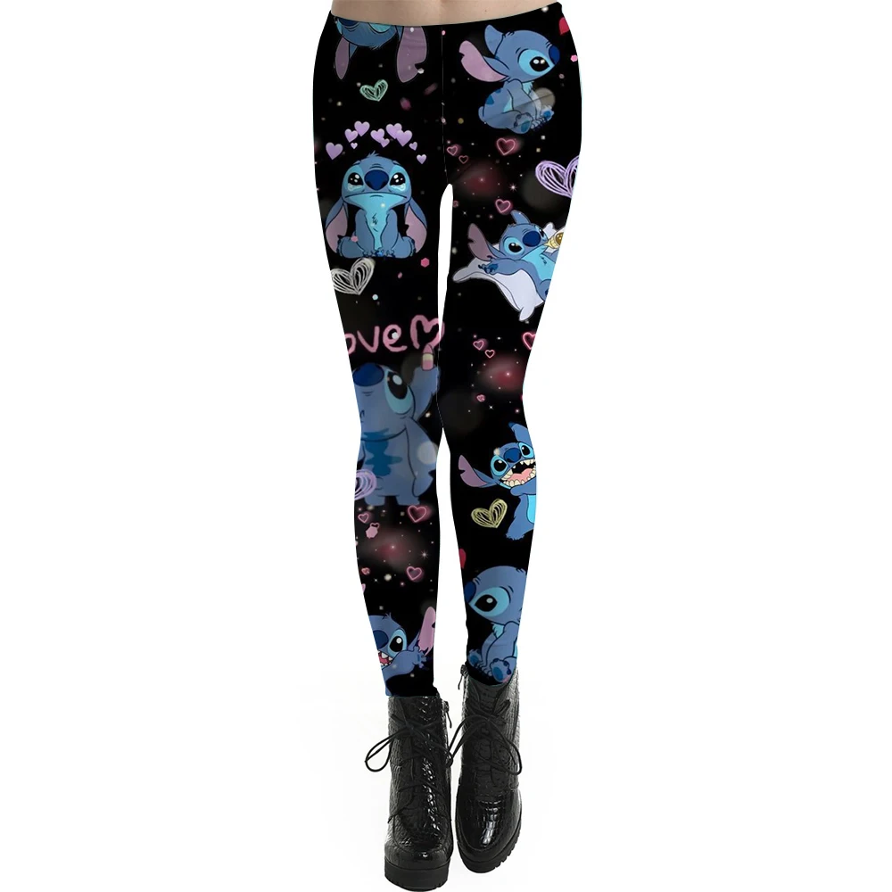 Disney Stitch print Checkered WOMEN'S Sports and Fitness Leggings Women Tiedye Gym Leggings Mujer Push Up Booty Pants Fitness