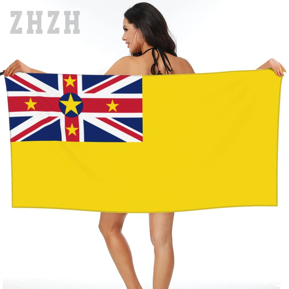 More Design Niue Flag Emblem Bath Towel Quick dry Microfiber Absorbing Soft Water Breathable Beach Swimming Bathroom