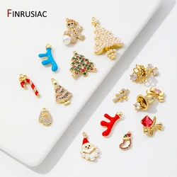 18K Gold Plated Brass Christmas Charms Zircon Christmas Tree Elk Snowman Pendant For DIY Necklace Earrings Making Accessories