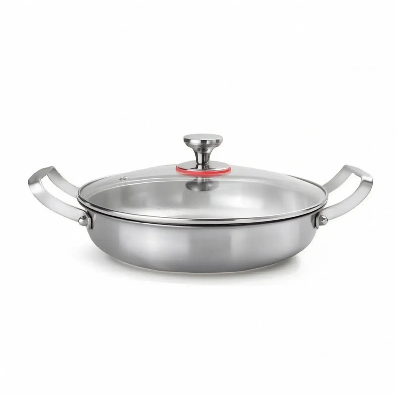 Polished Silver Stainless Steel Frying Pan Uncoated Skillet with Raised Leaf Texture and Side Handles for Family Cooking