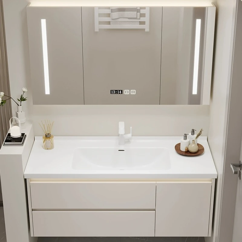 Salon Station Bathroom Vanity Sink Filing Cabinets Wc Furniture Pvc Cabinet Wooden Multipurpose Medicine Mirrors Column Gabinete