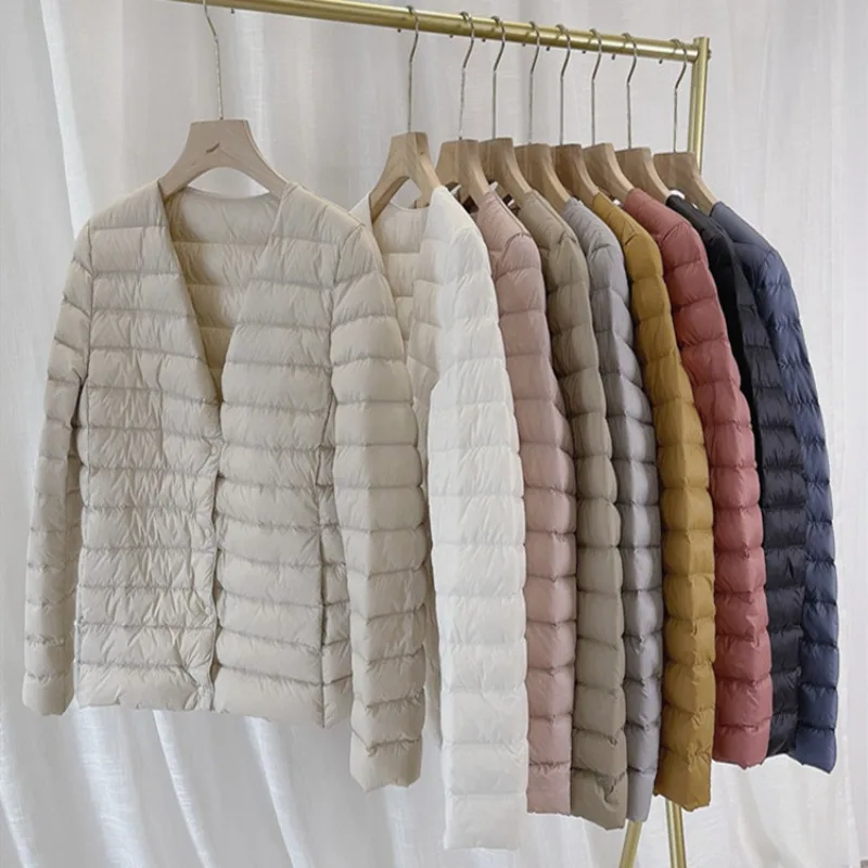 Women's South Korea Autumn Winter White Duck Down Coat New Arrival Lightweight Down Jacket Short Length Warm Lining Slim