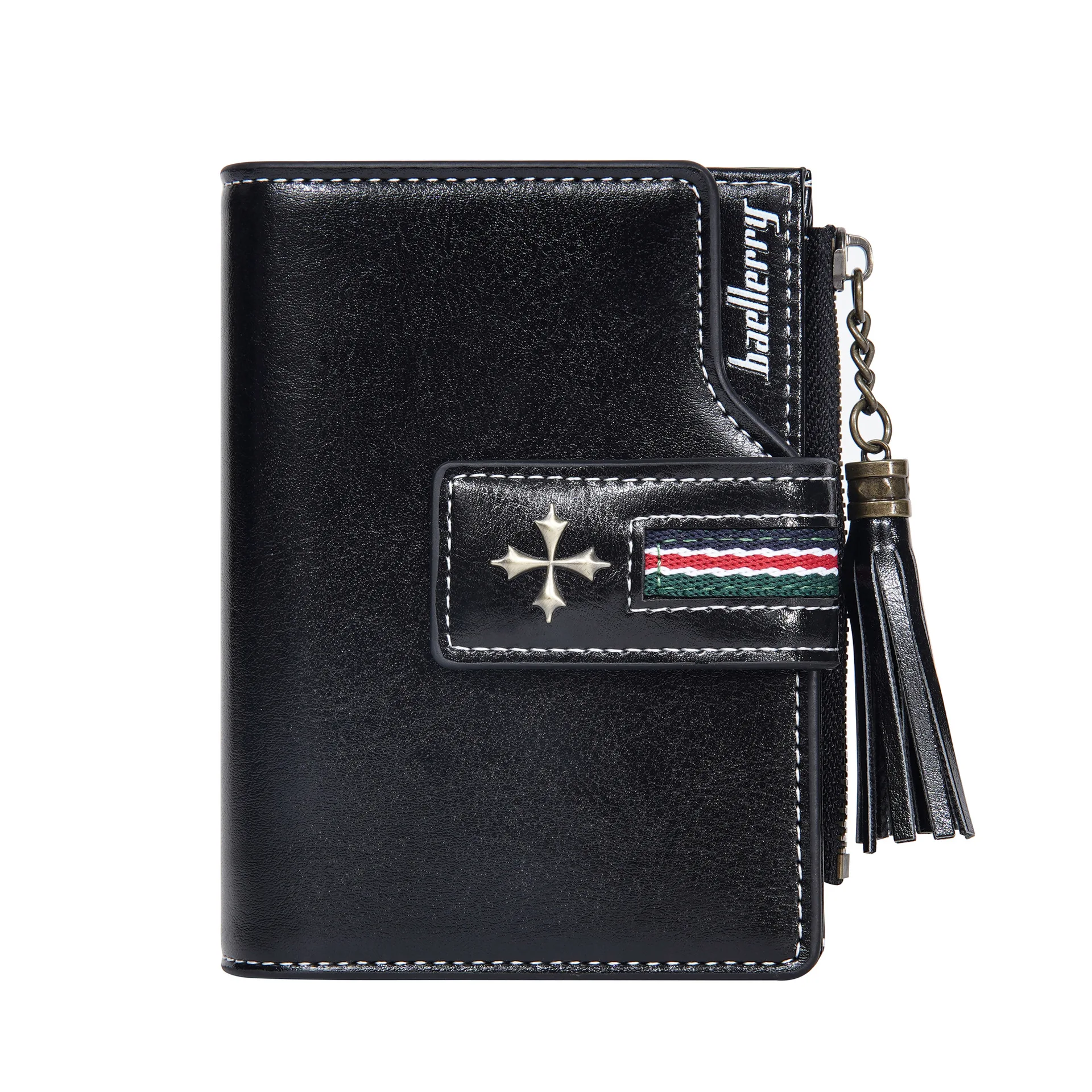 Neue PU-Damenbrieftasche mit Ölwachs-Lederquasten, Modische Dreifach Gefaltete Kurze Geldbörse, Mehrfach-Fach Reißverschluss-Münzbörse – Detail 8