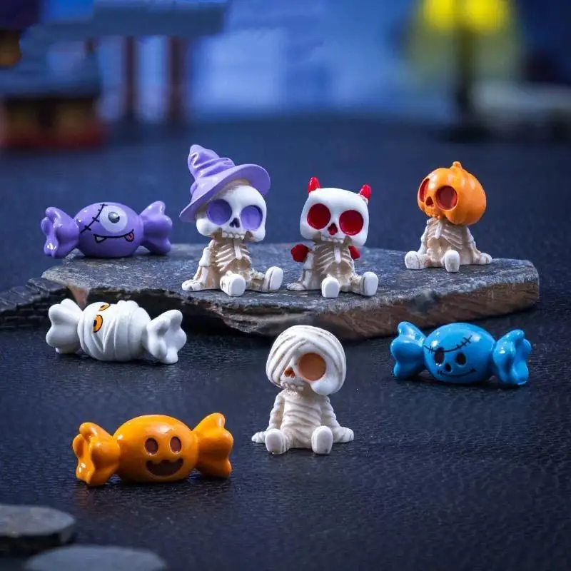 Halloween Miniature Decor Figurine Resin Skull Coffin House Chair Ornament for Fairy Garden Party Table Decor