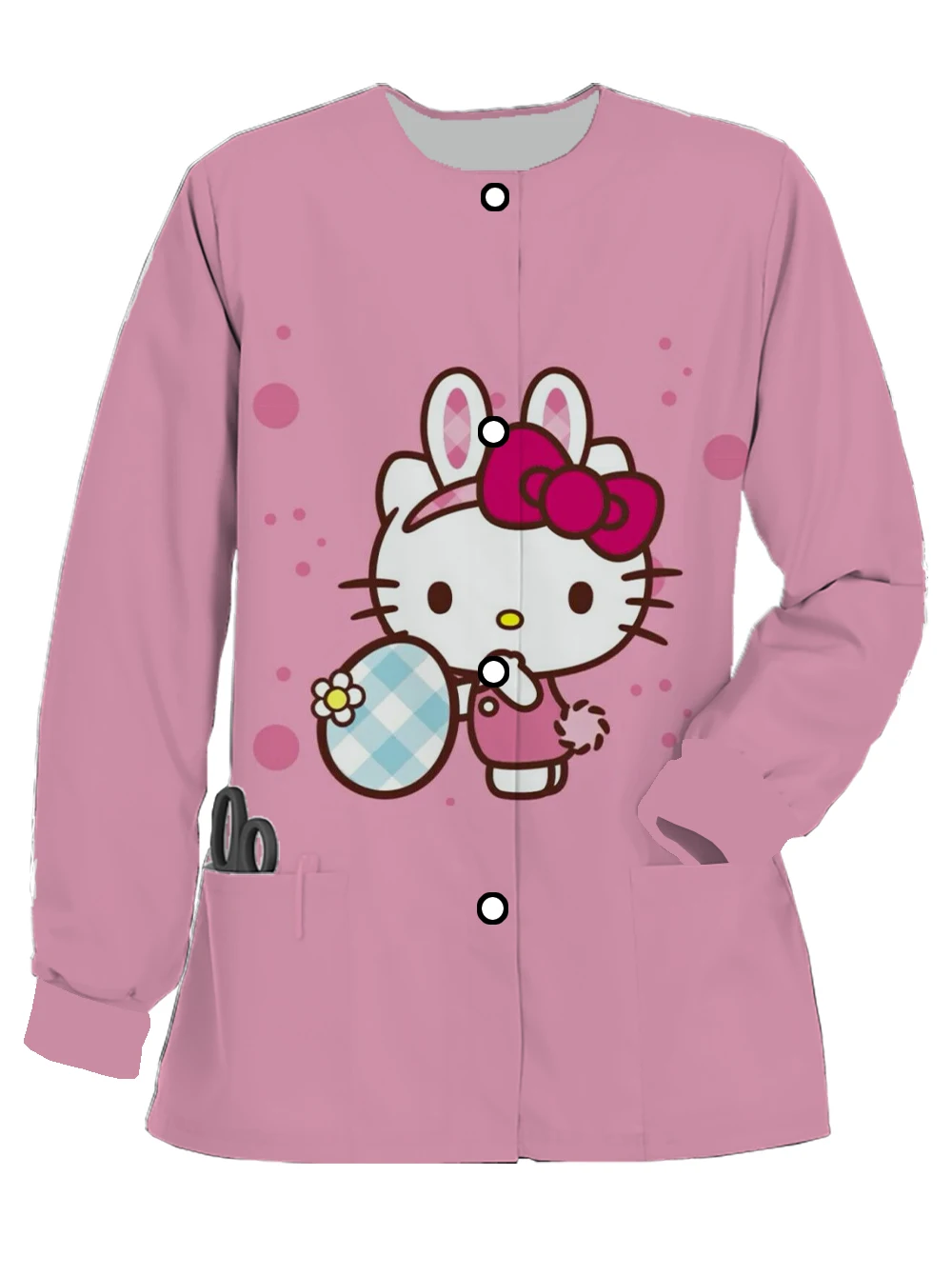 Hello Kitty print women's long-sleeved nurse jacket spring and autumn frosted round-neck doctor casual button work uniform