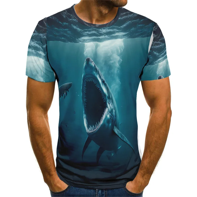 Shark Pattern Men\'s Beach Casual T-Shirts Summer Short Sleeve 3d Printed Street Hip Hop T Shirt 6XL Plus Size Loose Tops