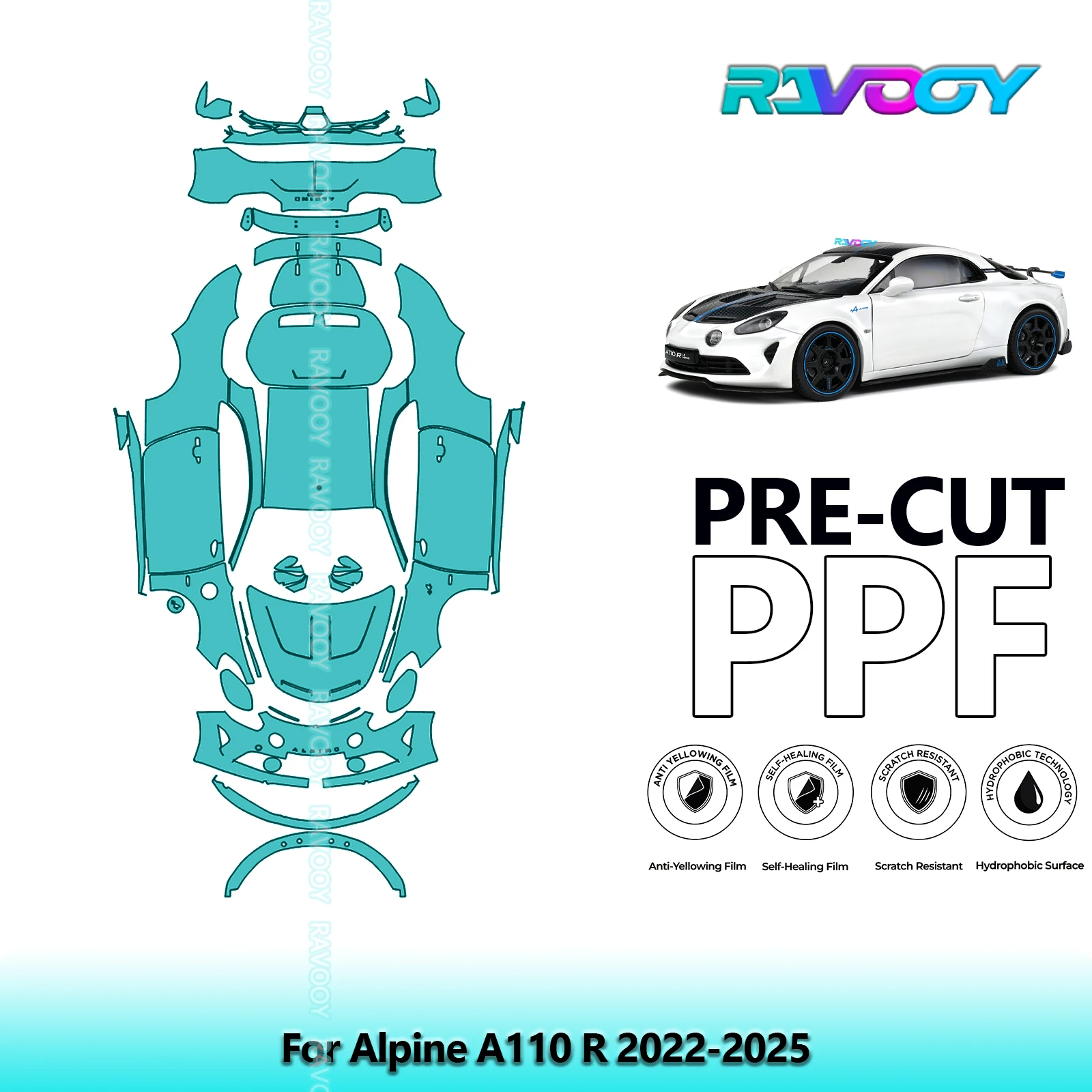 For Alpine A110 R 2022-2025 Full Body 8.5Mil Pre-Cut Paint Protection Film PPF Stone Chip Kit | Clear/Matte/Black Finish Options