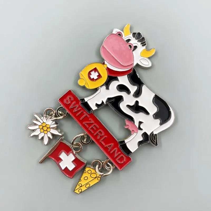 Swiss tourism commemorative creative zinc alloy bell pendant cow decoration refrigerator sticker