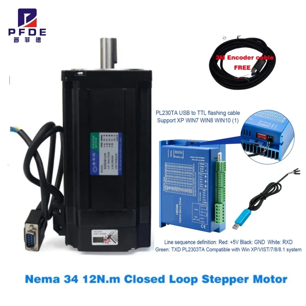 Nema 34 12N.m Closed Loop Stepper Motor Kit Hybird Servo Driver 86 2 Phase Stepper Motor  HBS86H + 86HB250-156B