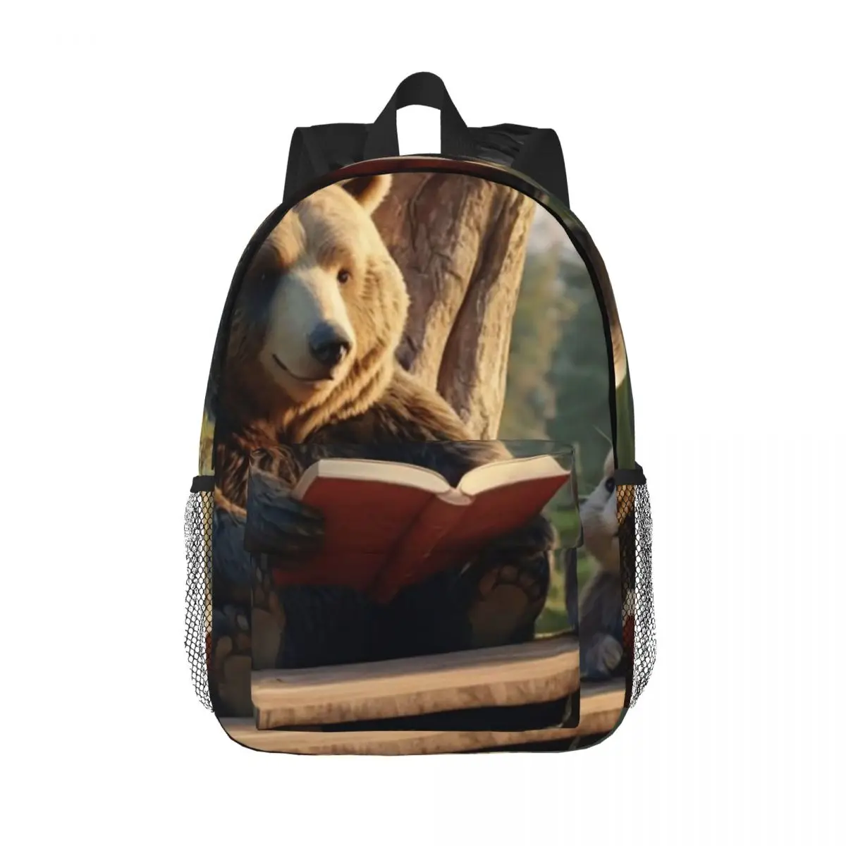 Cartoon Bear Read Books In Forest Backpack Daypack Large Capacity Boys Girls BookBag Shoulder Bags for Men Women Kids School Bag