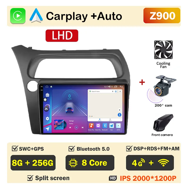 Autoradio scherm voor Honda Civic Hatchback 2006-2011 Carplay Android Auto Player Multimedia 4G WIFI GPS Navigatie 2Din Stereo