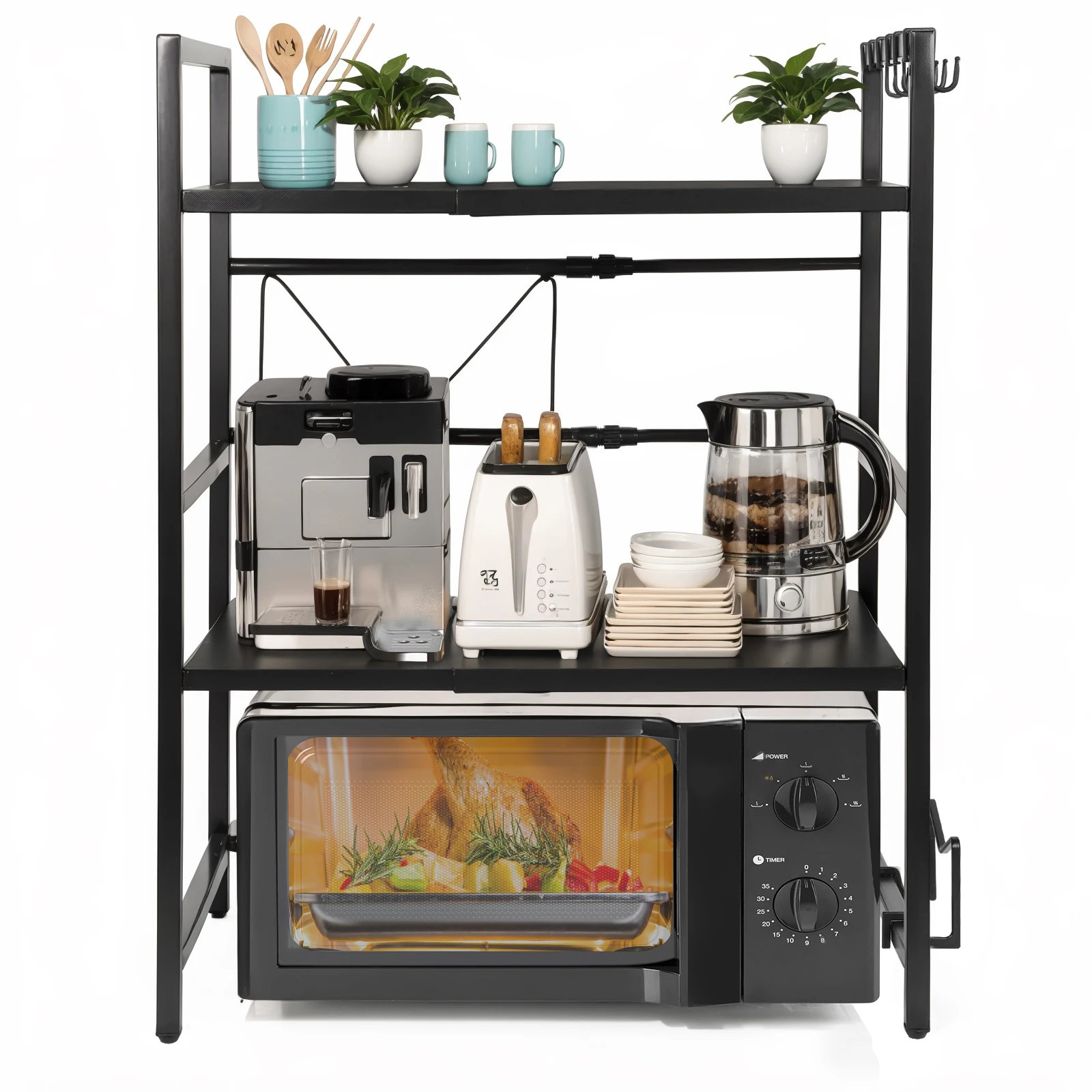 

2 Tier Microwave Stand Wear Resist Seasoning Storage Rack Condiment Organizer Stand for Countertop Kitchen Utensils Tableware