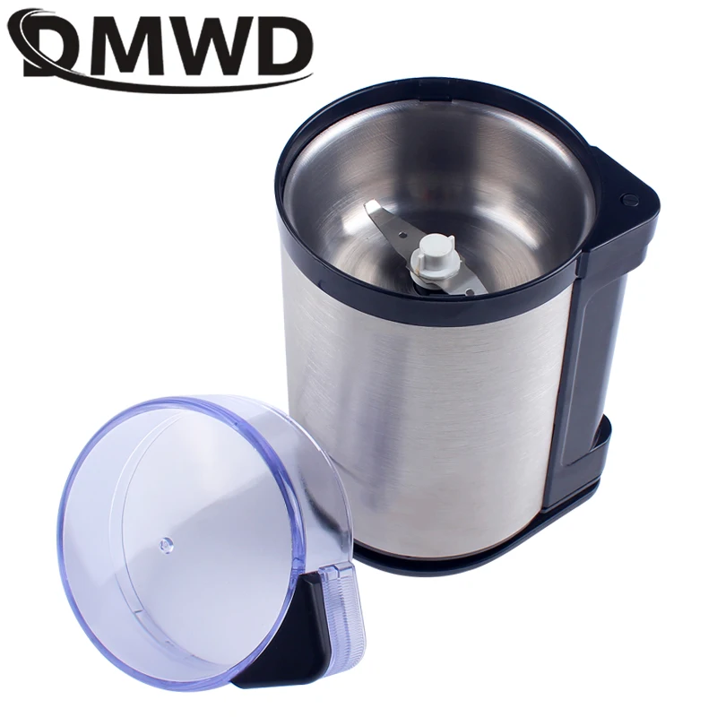 DMWD Electric Stainless Steel Coffee Bean Grinder Household Herbs Spices Nuts Crusher Grains Mills Grinding Machine 220-240V EU