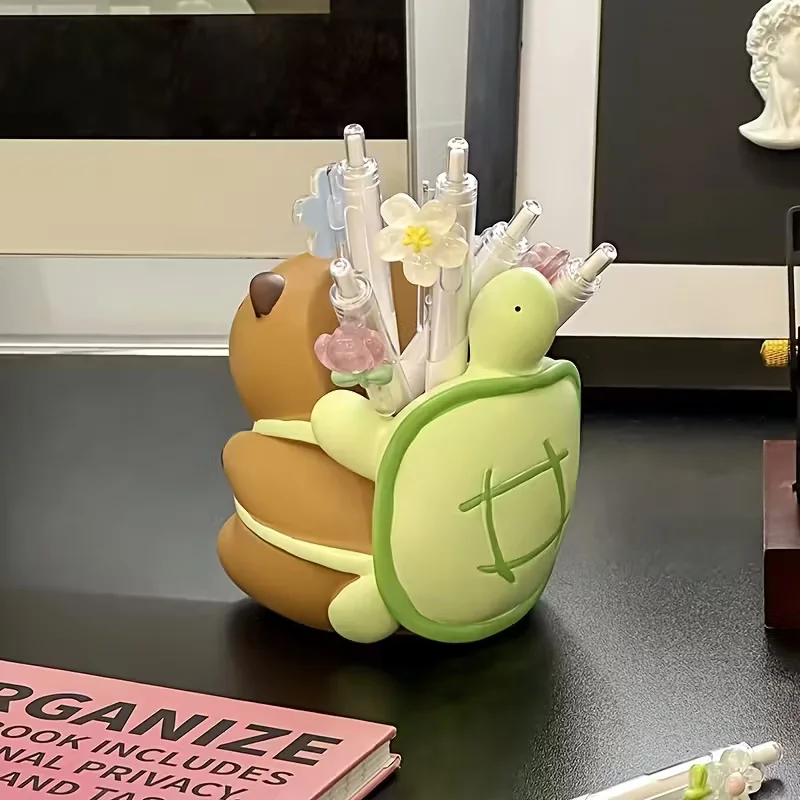 Cute Capybara Turtle Backpack Pen Holder Organizer Desk Decor Students Office Stationery Storage Box Birthday Gifts Decoration
