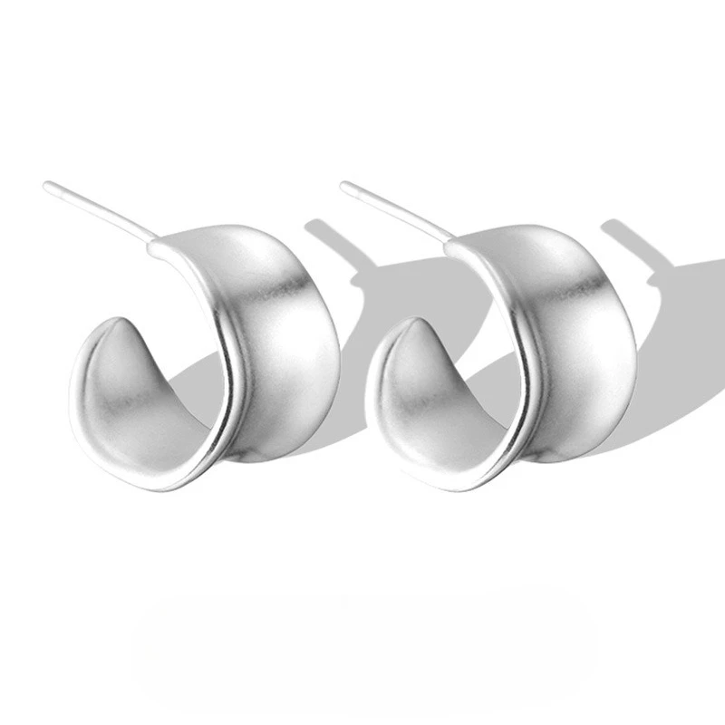 New S925 Silver S925 Pure Silver Earnail Irregular C-shaped Wide Edition Earrings Japanese Style Wholesale Wedding Jewelry
