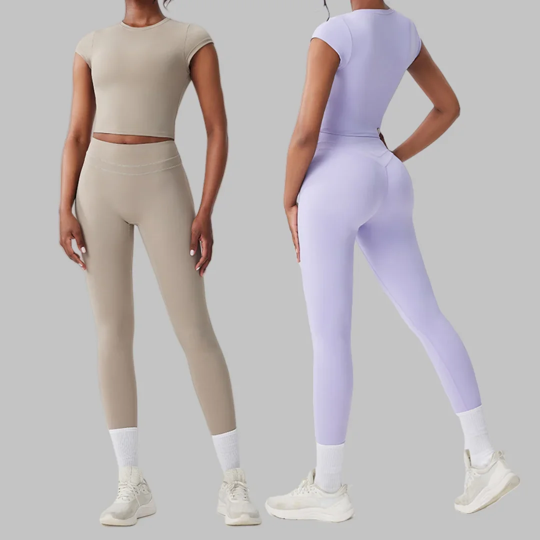 طحن اليوغا مجموعة الرياضة اللياقة البدنية عالية الخصر التجفيف السريع السراويل الرياضية تي شيرت الجري الصالة الرياضية السراويل طماق ملابس رياضية لليوجا للنساء