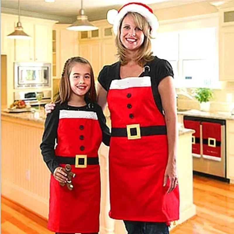 1-10PCS  Christmas Party Apron Red Adjustable Neck Strap Pocket for Baking Cooking Family Home Holiday Festive Decor Supplies