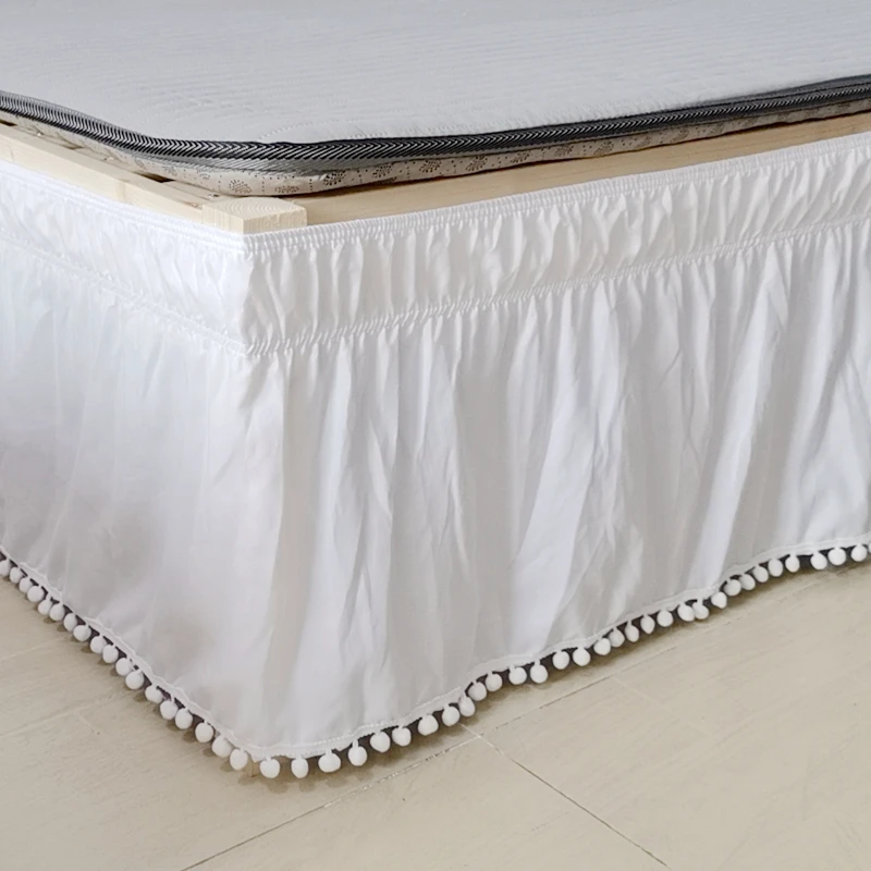 Bed Skirt White Wrap Around Elastic Bed Shirts Without Bed Surface Bed Skirts Twin/Full/Queen/King 40cm Height Home Hotel Use#/