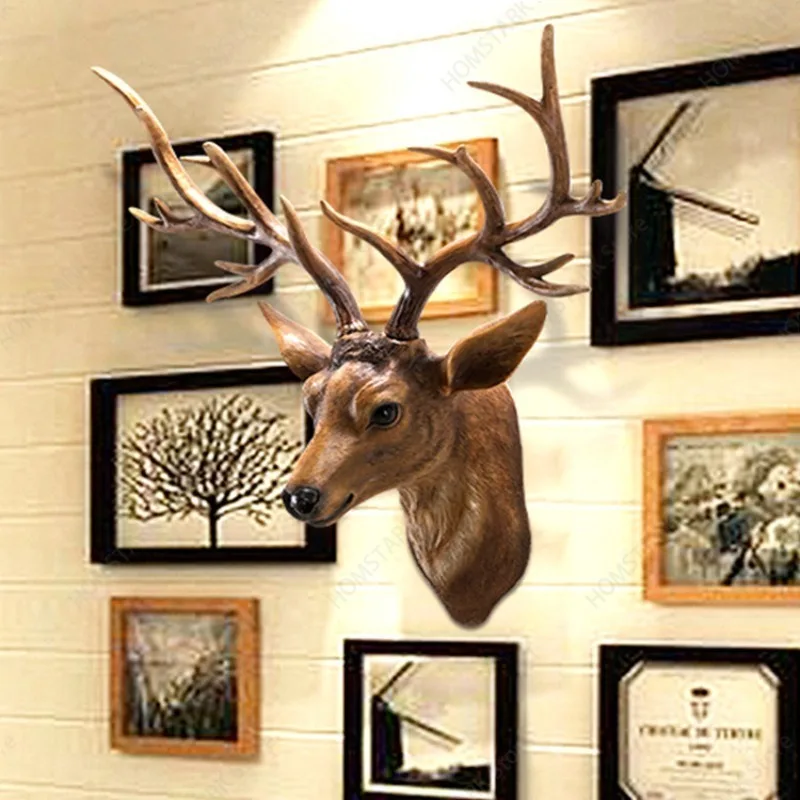 European‑Style Resin Simulation Deer‑Head Wall Decor,3D Hanging Ornament For Sofa Background Entrance Hall Home Craft Spare Part
