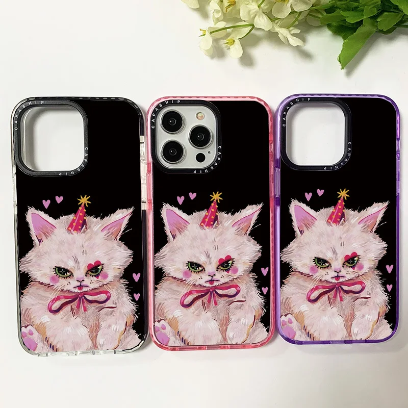 Cute Cartoon Love Cat Case For Iphone 11 14 15 Pro Max Silicone Soft Funda 12 13 Mini 6 7 8 Plus X XR XS Shockproof Bumper Cover