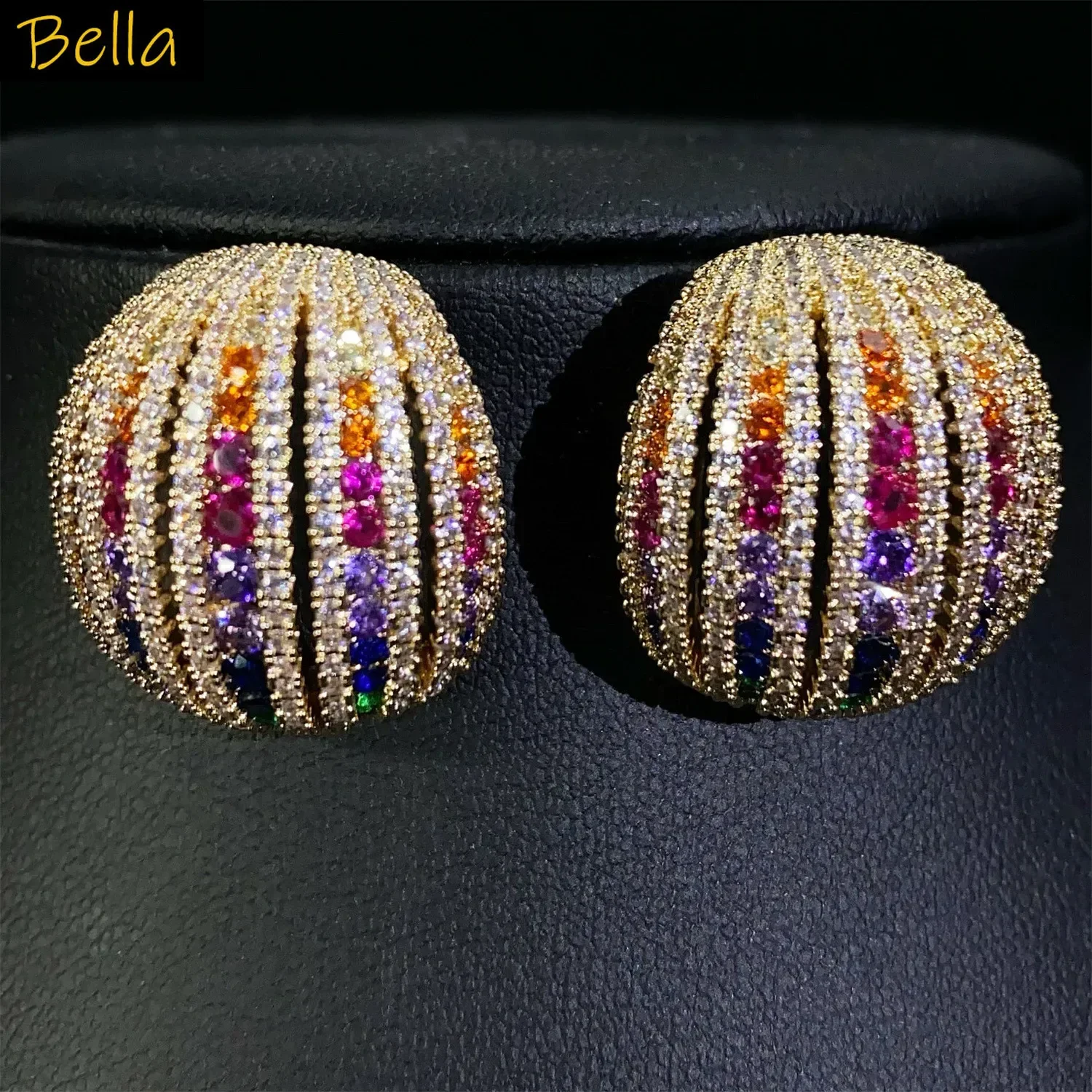 

Women Earrings Silver Gold Rainbow Color Zirconia Wedding Dinner Party Sparkly Jewelry Half Ball Shape Earrings daily wear