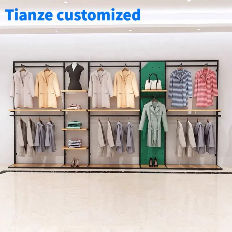 [Customized]Modern hanging clothing shop wall display shelf garment store wall mounted display