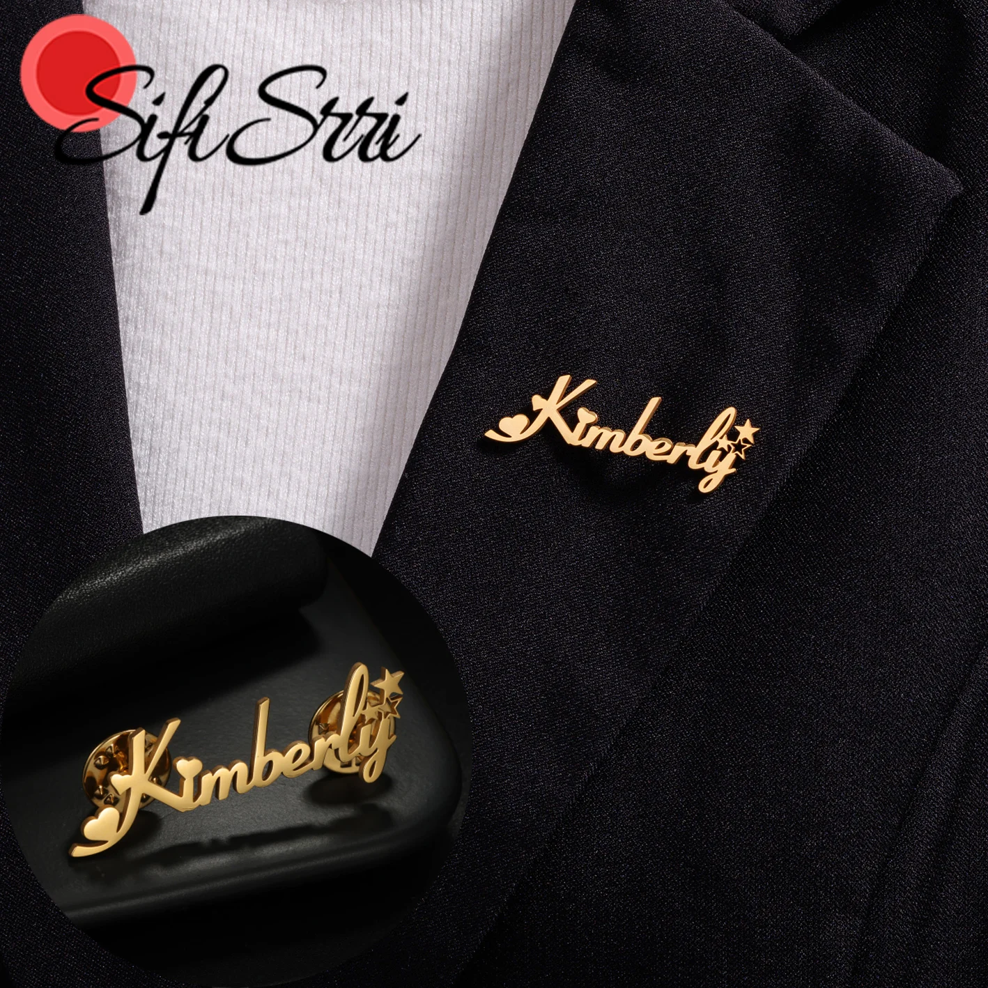 Sifisrri Custom Name Brooches For Women Men Stainless Steel Jewerly Personalized Nameplate Lapel Pin Wedding Christmas Gift