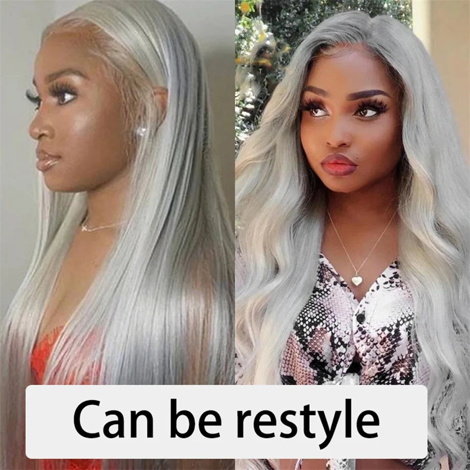 Pelucas de cabello humano con frente de encaje de Color gris plateado ondulado en venta peluca Frontal de encaje 13x6 HD cabello humano 100% pelucas de color vietnamita