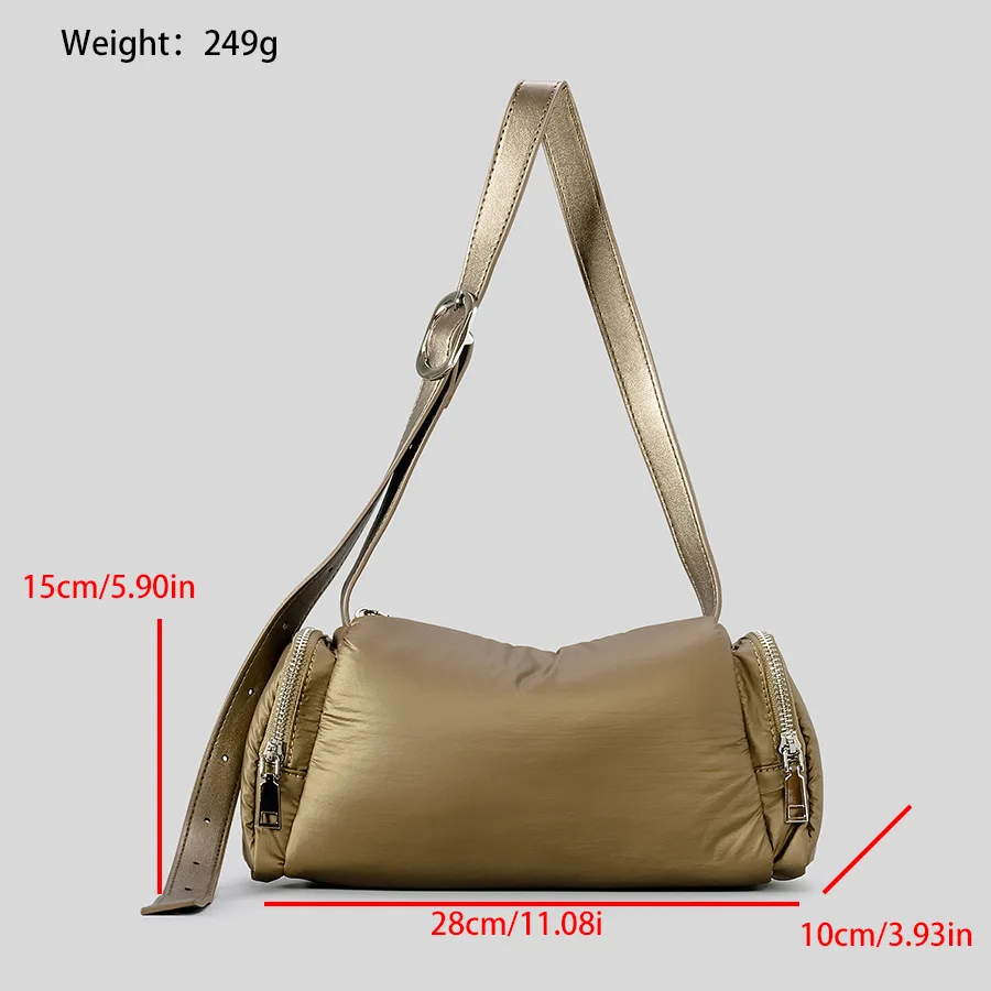 Fashion Simple Padded Armpit Bag Soft Nylon Puffer Shoulder Crossbody Bags Casual Lightweight Two Side Pockets Female Bag 2023