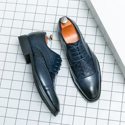 Luxury Brand High-end Blue Men's Banquet Dress Shoes Office Business Dress Shoes Soft Soled Lace Up Men's Leather Casual Shoes