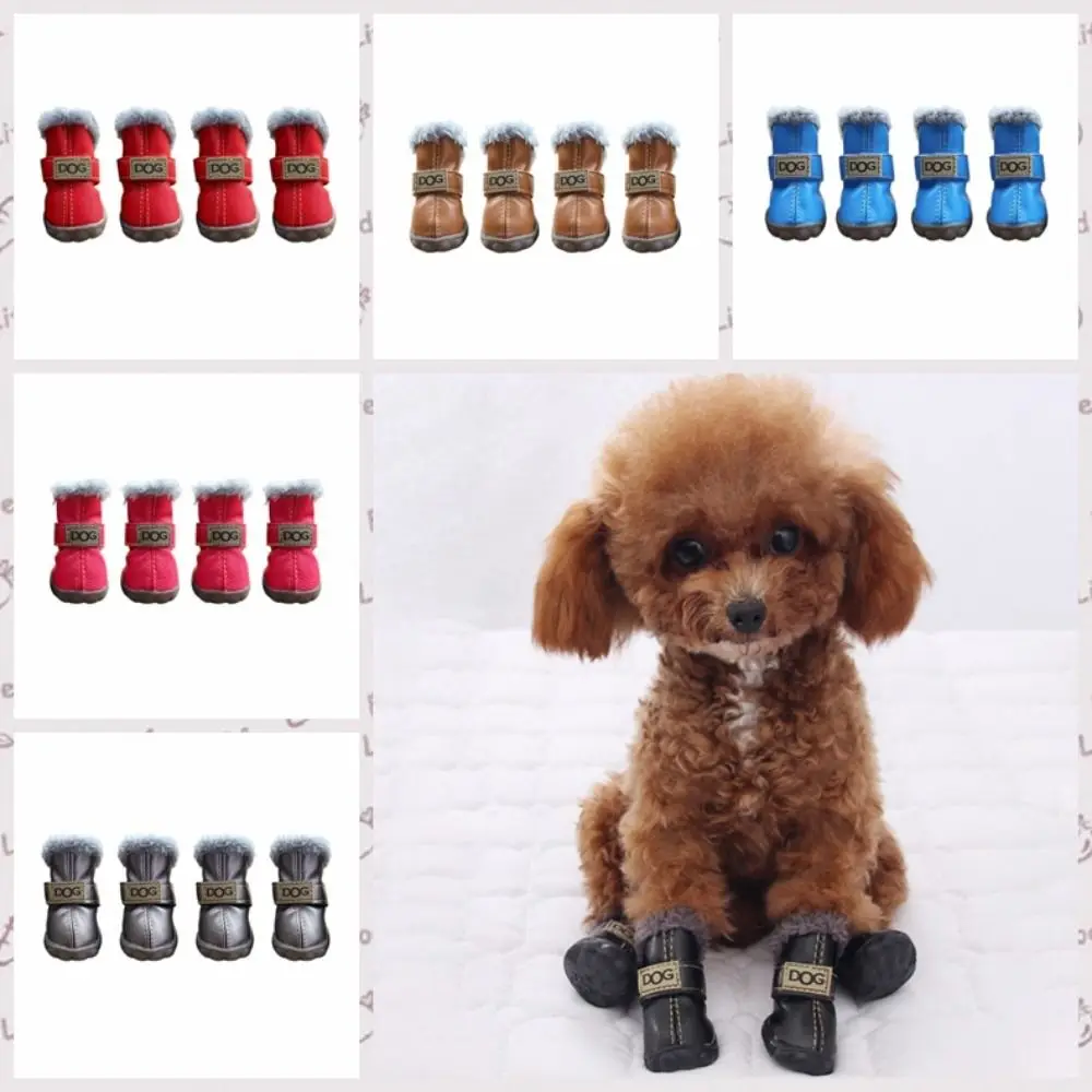 

Dog Boots Warm Pet Snow Boots Soft Waterproof Winter Pet Dog Shoes Non Slip Plush/PU Dog Rainshoes for 4Pcs/Set Winter