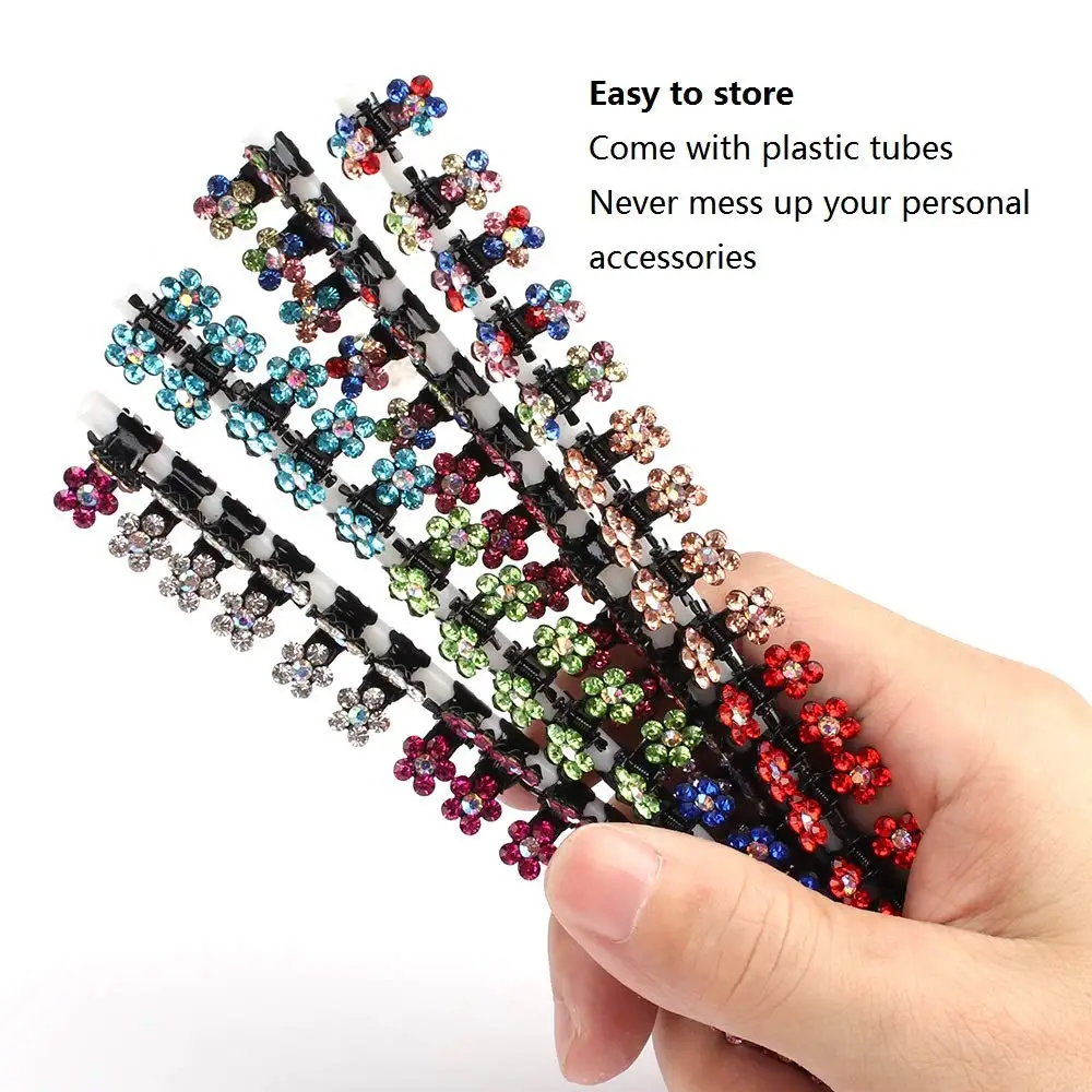 12pcs/Set Glitter Rhinestone Colorful Flowers Mini No-Slip Metal Hair Claws Hair Accessories For Girls Hair Clips Hairpins