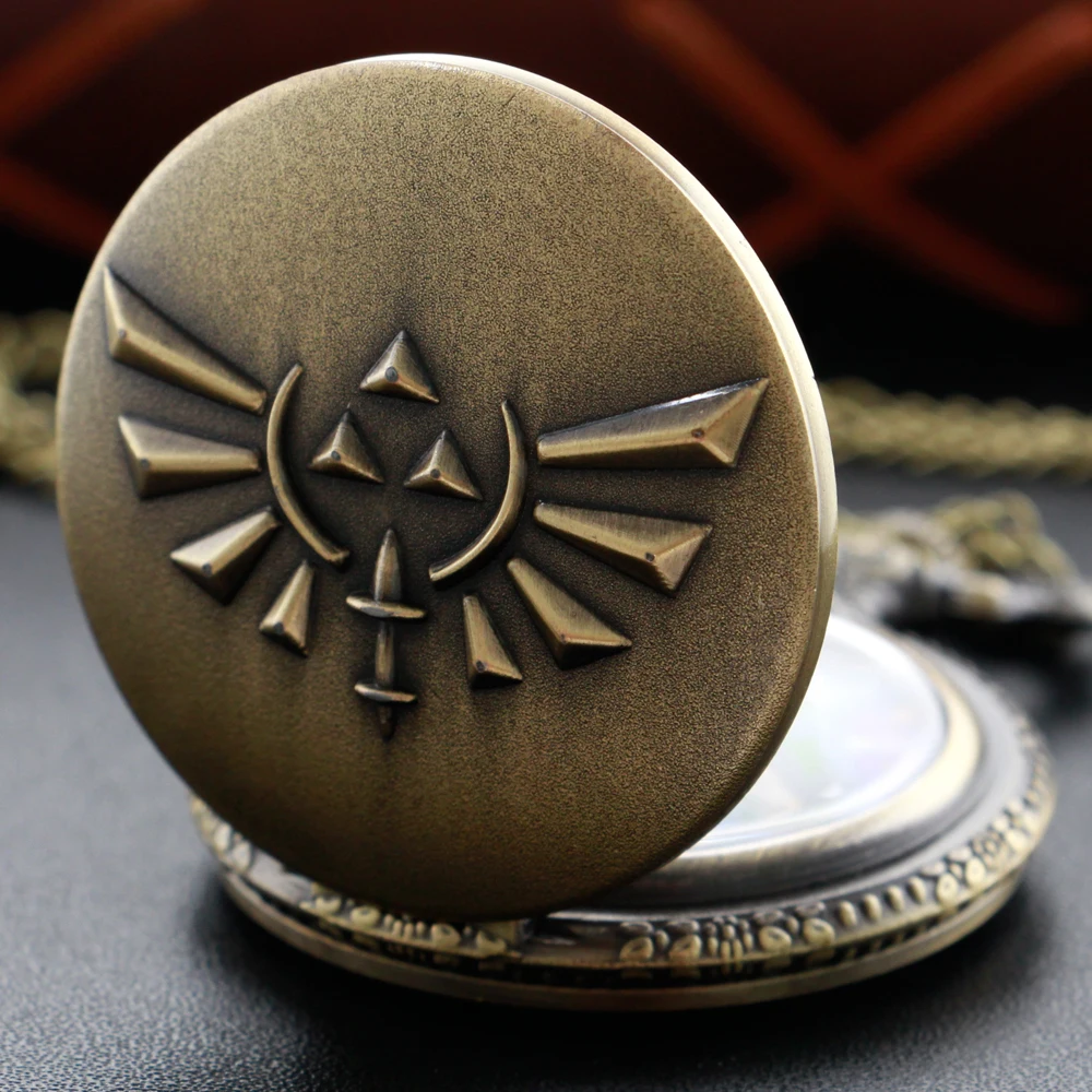 Zelda Stone Swordsman Vintage Bronze Quartz Pocket Watch with Chain Pendant Necklace Trinkets Festivals Holiday Best Gift