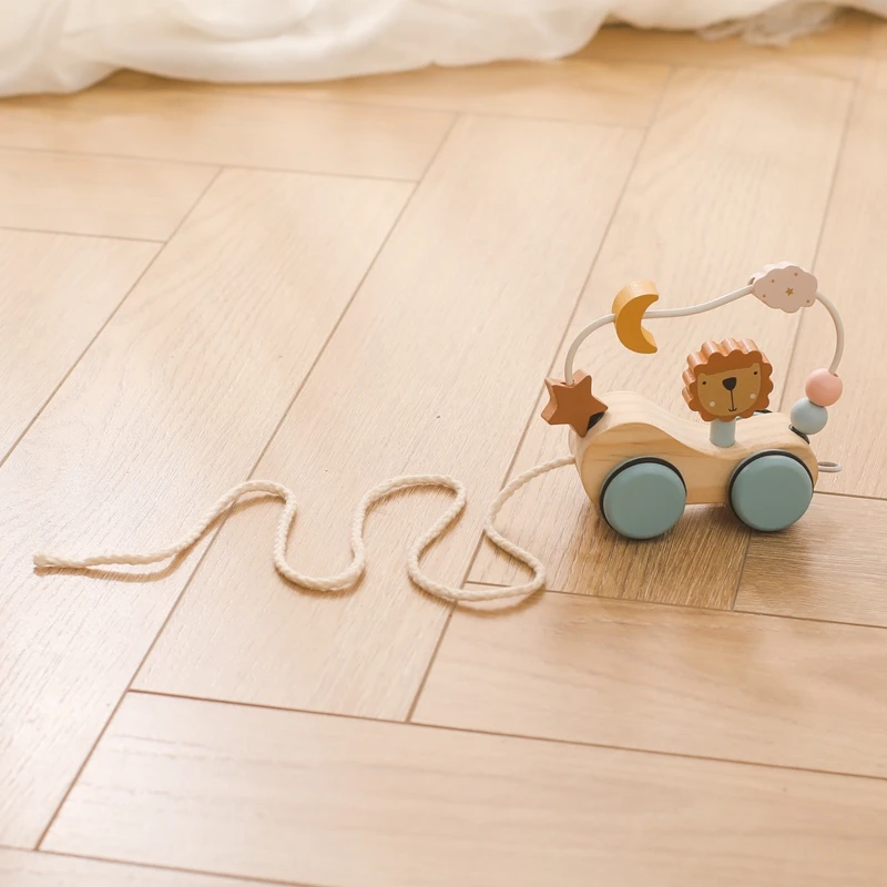 Montessori Wooden Rope Pulling Toy Wooden Block Maze Surround Toy Educational toy Car Stars Moon Novelty Toys for Baby Gifts